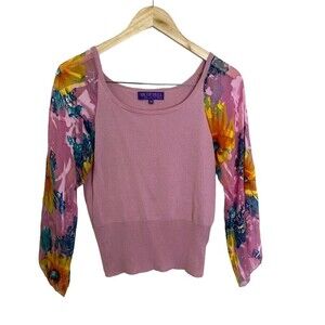 Vincent Miller Cashmere‎ Women's Medium Long Sleeves Blouse Floral Print Pink